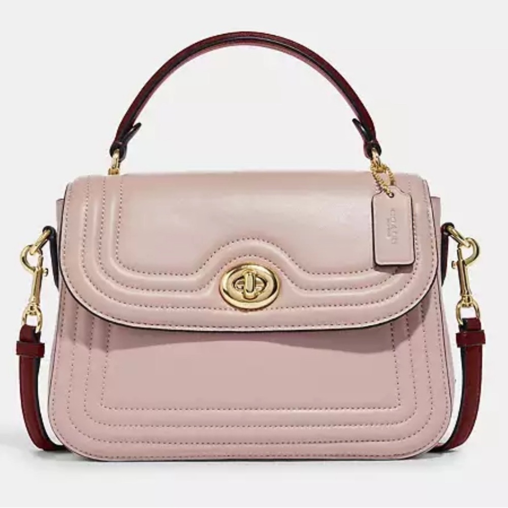 Coach Pink with Burgundy straps Leather Handbag - Picture 15 of 16